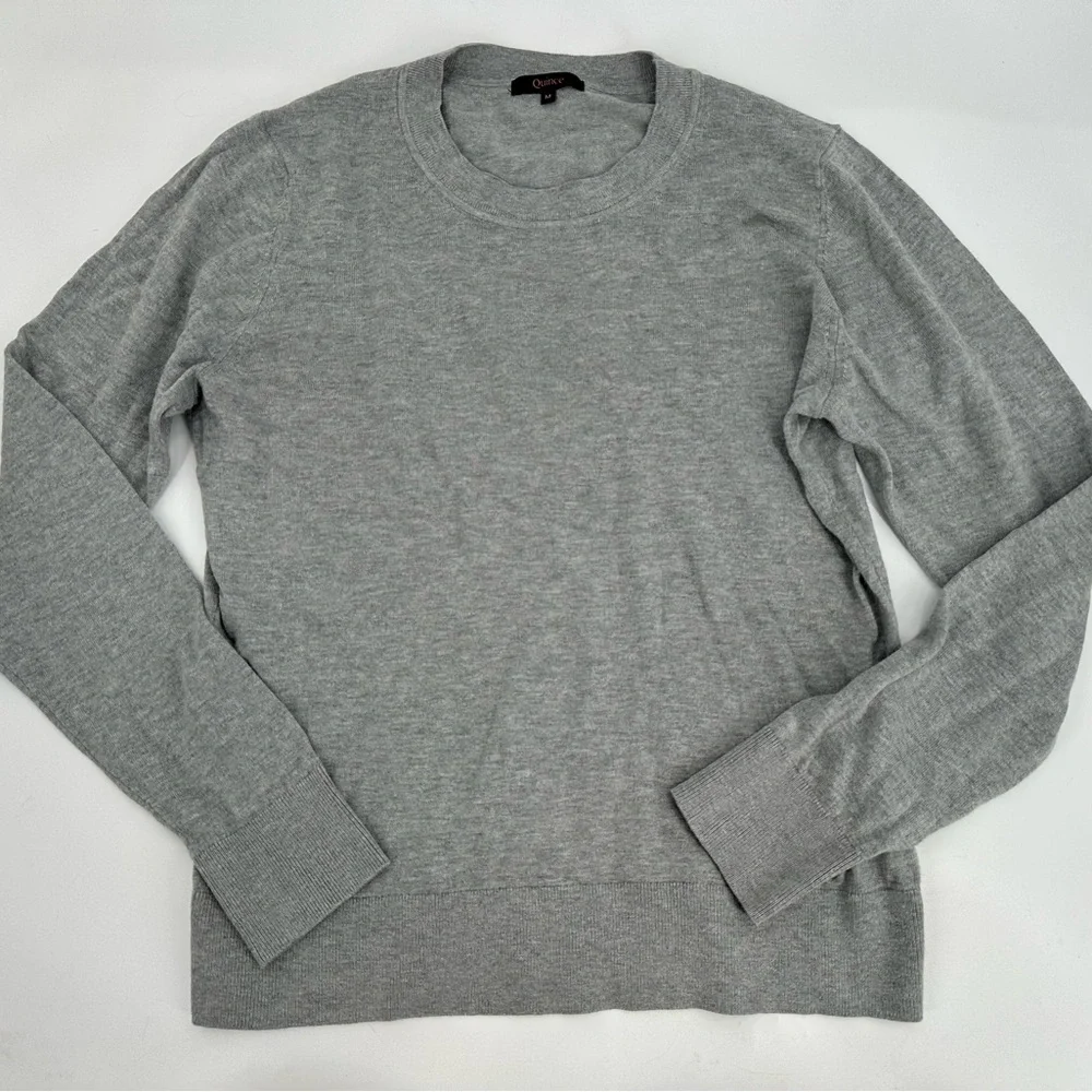 Quince Lightweight Cotton Cashmere Crew Sweater Heather Grey Size Medium_2